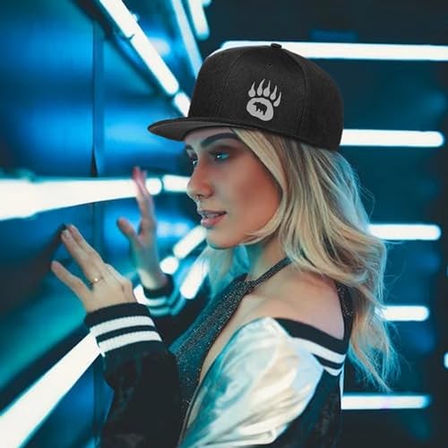 Bear Claw Snapback Hat for Men Adjustable Flat Bill Trucker Cap Black