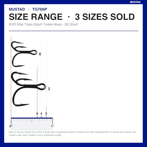 Mustad KVD Elite Treble Hook Size 6 Red 2X Short 1X Strong Pack of 11