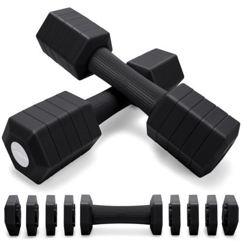 Black 12 lb Adjustable Dumbbell Set with Soft Rubber Handles - 4-in-1 Fitness Weights for Women Men