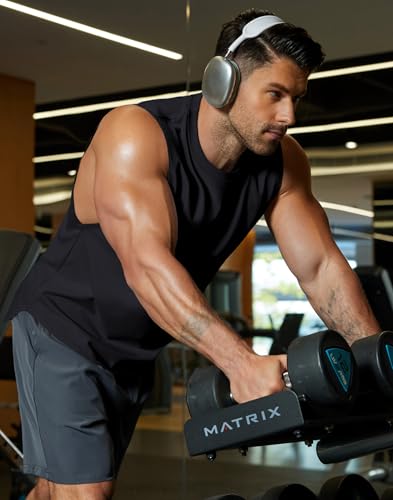 Men's Workout Tank Top - Cotton Sleeveless Muscle Gym Shirt Large Black