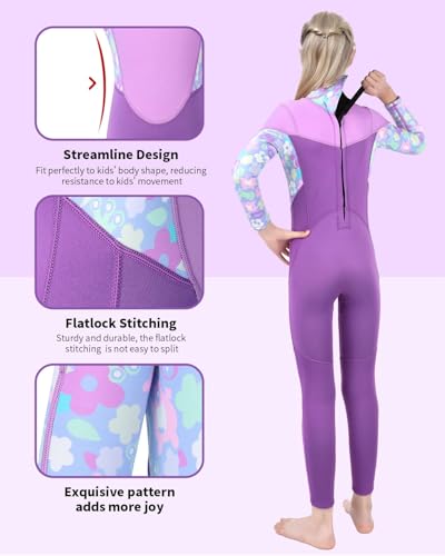 Kids Wetsuit for Girls and Boys, 2.5mm Neoprene Toddler Full Suit - Z-Purple 6