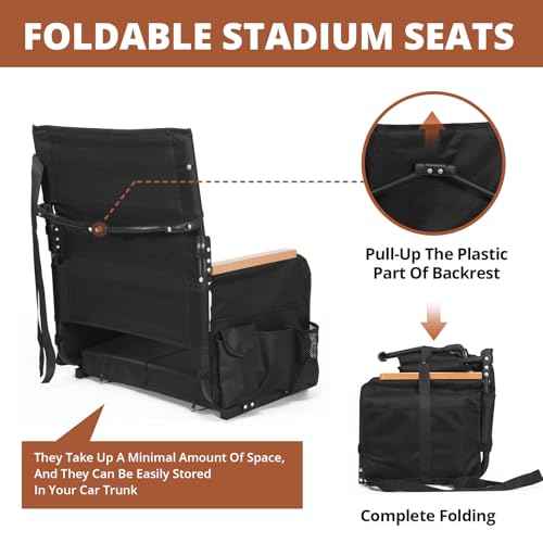 Extra Wide Stadium Seats with Back Support, Bleacher Chairs with High Back and Cushion, Padded Portable Fording Bleacher Seat with Armrests, Cup Holder and Storage Pockets (Grey)