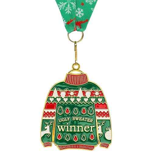 Abaokai Ugly Sweater Medal Christmas Style Neck Ribbon, Award Contest Medals, Best Ugly Christmas Sweater Trophy