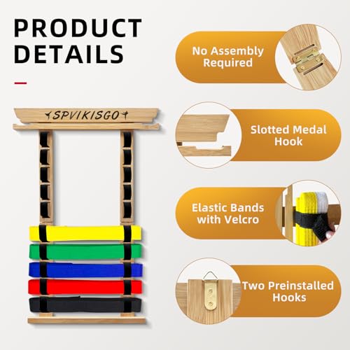 Bamboo Karate Belt Display Rack for Martial Arts Belts - No Assembly Needed