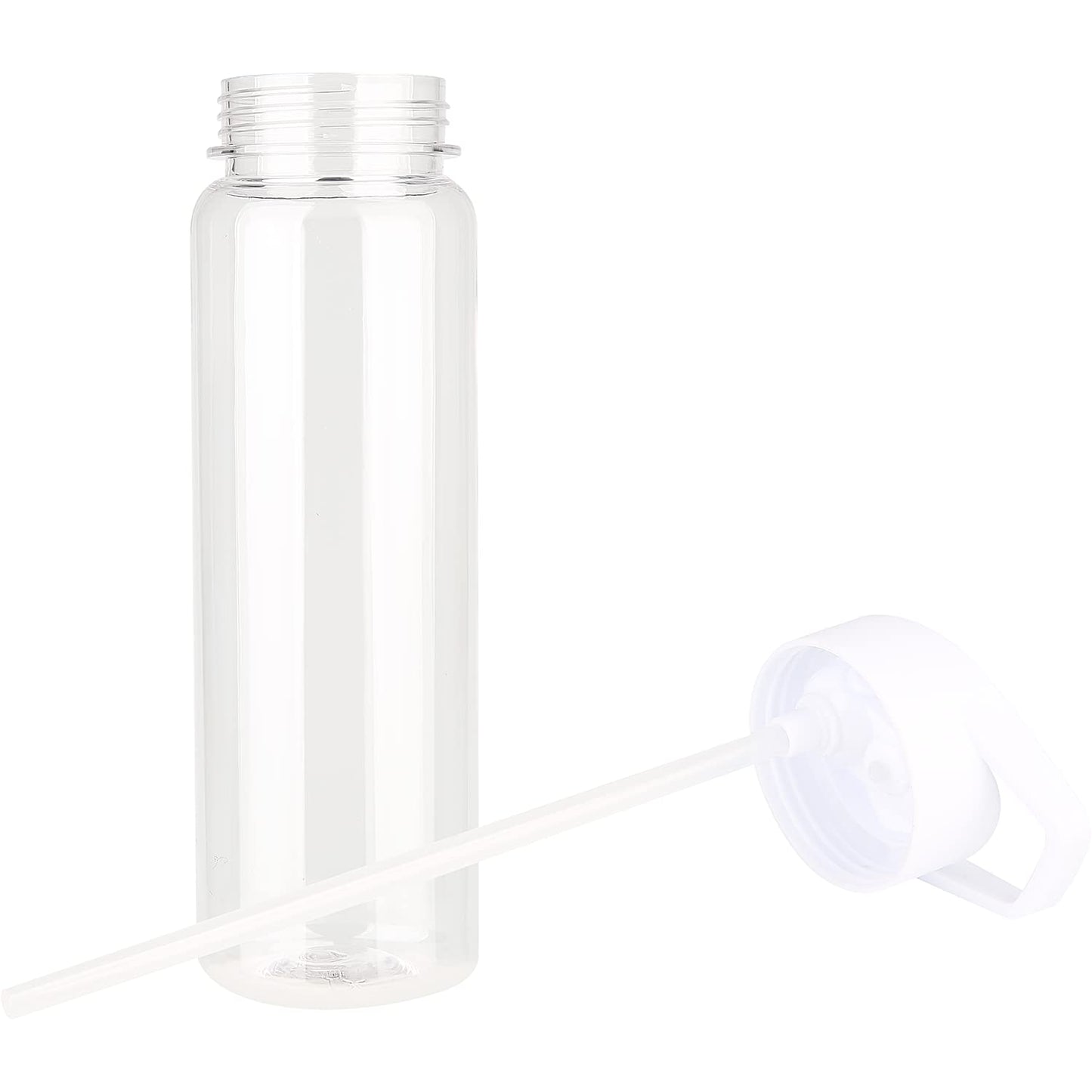 GearTek Tritan Clear Water Bottle With Straw | No Markings BPA Free 24 oz Sports Water Bottle | Leak Proof Re-Usable Flip Top Plastic Drinks Bottles for School, Office, Gym, Cycling (Clear-Straw-24oz)