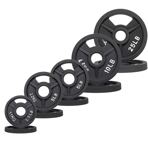 Fitvids 2-Inch Olympic ?Rubber Coated Cast Iron Plate Weight Plate for Strength Training and Weightlifting, Multiple Sizes