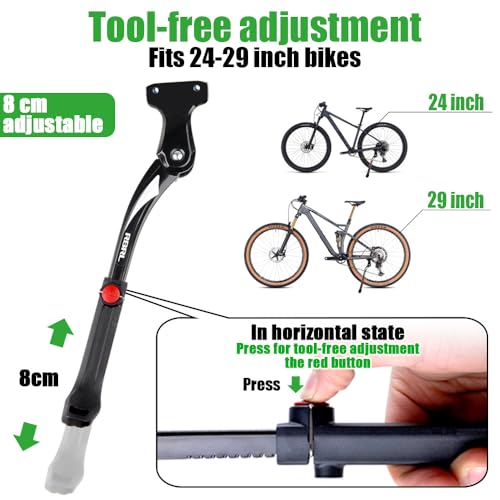 RBRL Bike Kickstand Aluminum Alloy Height Adjustable 24-29 Inch Bikes Capacity 77 lbs