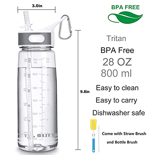800ML Clear Sports Water Bottle with Straw, Wide Mouth, BPA-Free, Handle