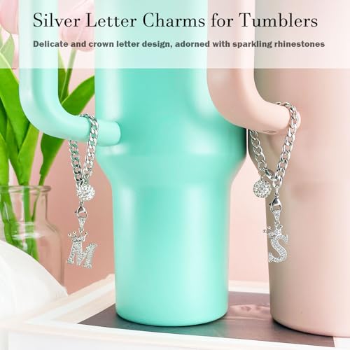 Personalized Silver Crown Letter Charm M for Tumblers & Keychains - Sparkling Rhinestones