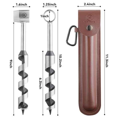 Bushcraft Hand Auger Wrench Brown - Camping & Woodworking Tool with Leather Sheath