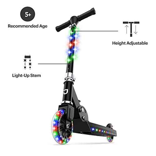 Jetson Jupiter Kids 2-Wheel Light-Up Kick Scooter, LED Lights on Handlebar, Stem, Wheels & Deck, Adjustable Handlebar, Rear Brake, Easy-Folding Mechanism, Ages 5+