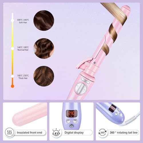 Curling Iron,Rotating Curling Iron 1 Inch for Long Hair up to 450F,Beach Waves Hair Curler Automatic Curling Wand with Dual Voltage for Travel
