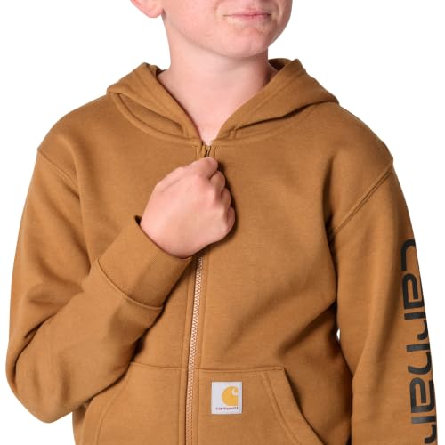 Carhartt Kids' CP8675 Long-Sleeve Full-Zip Logo Sweatshirt - Boys, Brown, 5
