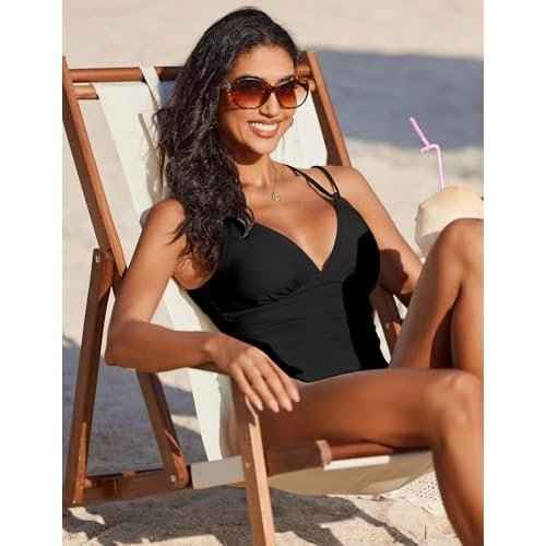 AI'MAGE Womens One Piece Swimsuit V Neck Ruched Bathing Suit Double Straps Crisscross Back Floral Print Swimwear S-XXL