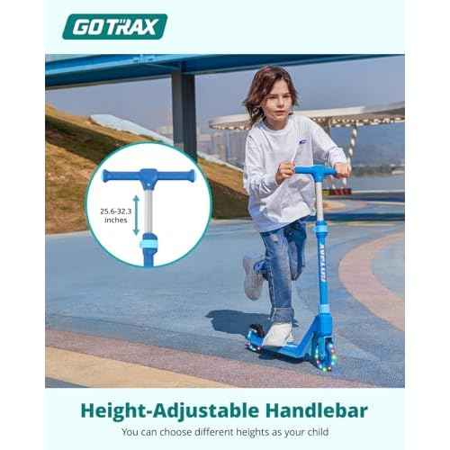 Gotrax K03 Kick Scooter for Kids, 5" LED RGB Lighted Wheels, 4.6 Lbs Lightweight and One-Click Detachable Design, Height Adjustable Handlebars, Anti-Slip Deck and Max Load 110 Lbs for Boy&Girl Age 3+