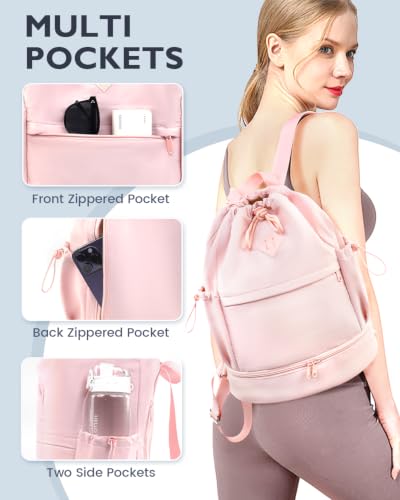 RHDZO Pink Drawstring Gym Backpack with Shoe & Wet Pocket, Versatile Size