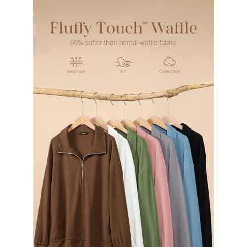 Dokotoo Womens Sweatshirt Waffle Knit Long Sleeve Lapel Half Zip Up Casual Lightweight Soft Sweatshirts Loose Pullover Tops
