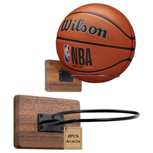Acacia Wall Mount Basketball Holder Rack for Sports Balls - Set of 2