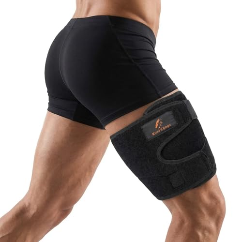 Adjustable Neoprene Thigh Brace for Men and Women – Black, One Size Up to 27"
