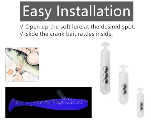 Fishing Rattles Kit for Crappie Lures - 56pcs Plastic Tube Insert Shake Attractors