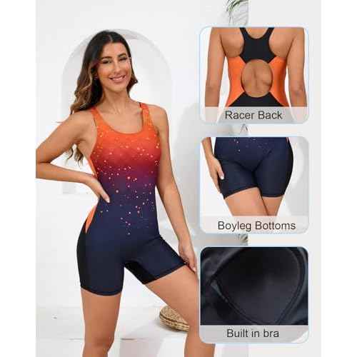 Halcurt Women's One Piece Boyleg Swimsuit Athletic with Shorts Racerback Boyshort Sport Bathing Suit