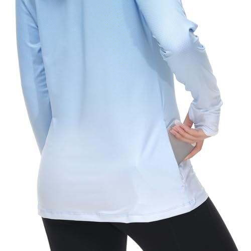 Women's Fishing Hoodie Shirt with Face Mask and Thumb Holes - UPF 50+ Sky Blue Spot Gradient - Medium