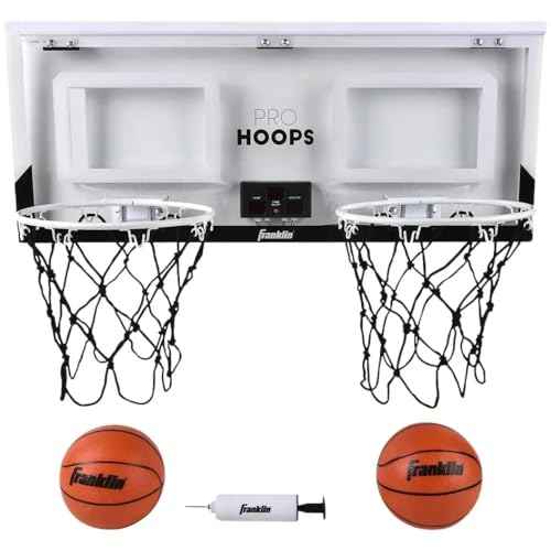 Franklin Sports Over The Door Indoor LED Basketball Hoops-Steel Rim Mini Basket-Includes Ball and Pump-Light Up Backboard