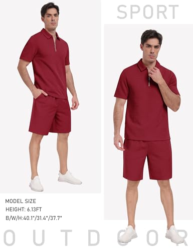 Men's 2-Piece Sweat Suit Set - Short Sleeve Casual Tracksuit 3X-Large Wine Red