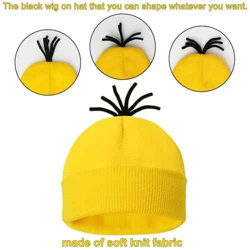 4 Pcs Halloween Costume Accessories Adults-Yellow Beanie Hat/Goggles/Gloves/Suspenders for Halloween Dress Up