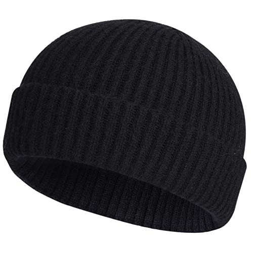 ROYBENS Swag Wool Knit Cuff Short Fisherman Beanie for Men Women, Winter Warm Hats