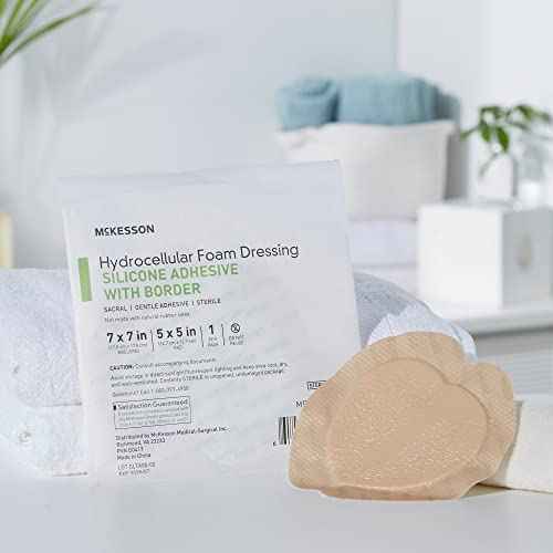 McKesson Hydrocellular Foam Dressings, Sterile, Silicone Adhesive with Border, Dimension 7 in x 7 in, Pad 5 in x 5 in, 10 Count, 1 Pack
