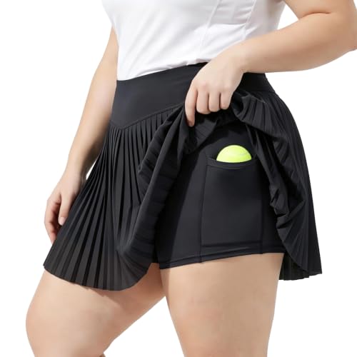 Plus Size Tennis Skirt with Shorts for Women - High Waist Athletic Golf Skort XX-Large Black