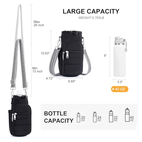 Lexiyat 40 oz Water Bottle Bag Crossbody Insulated Carrier with Adjustable Strap - Black
