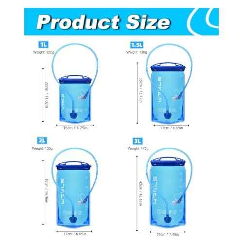 Hydration Bladder,1L/1.5L/2L/3L Water Bladder for Hydration Pack,BPA-Free Leakproof Water Reservoir for Hiking Running Camping Cycling