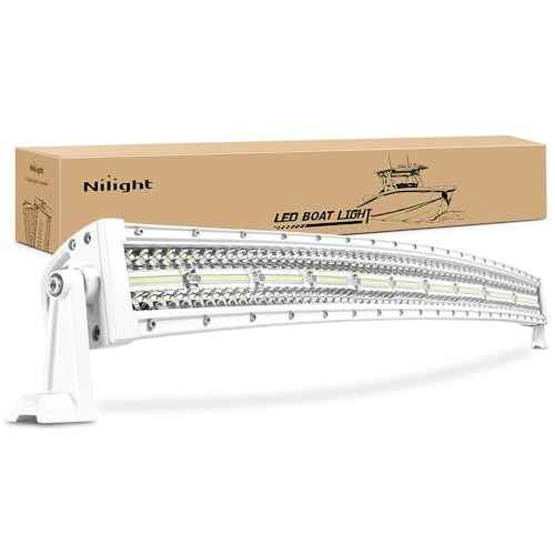 Nilight Marine LED Light Bar Navigation Lights 42 Inch Curved White Spot Flood Combo Ponton Boat Deck Dock Lighting for Night Fishing T-top Stern Yacht Sailboat Trucks Tractors