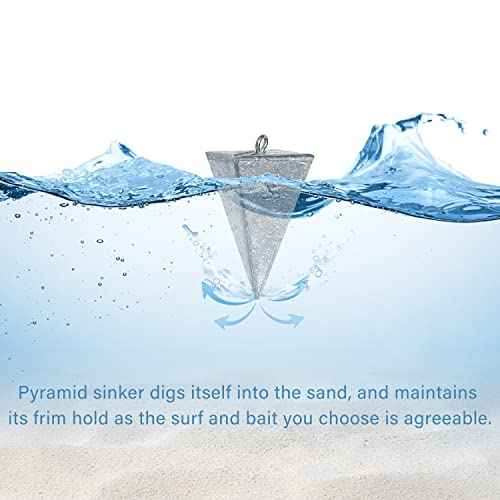 Pyramid Sinkers Fishing Weights, Saltwater Fishing Sinkers for Surf Fishing Gear Tackle - 1oz, 2oz, 3oz