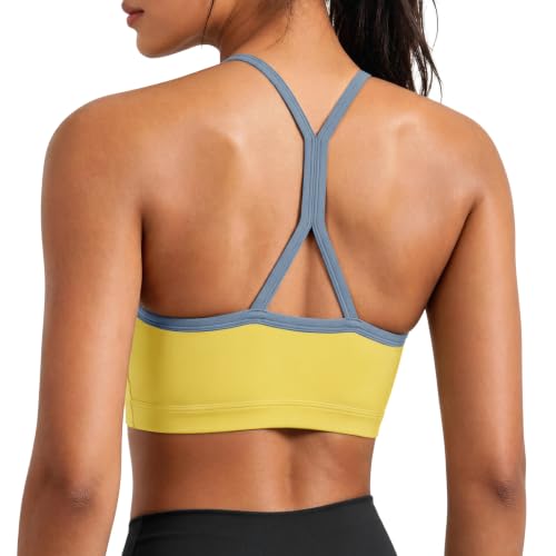 Women’s Color Block Strappy Sports Bra - Medium Yellow - Athletic Workout Top