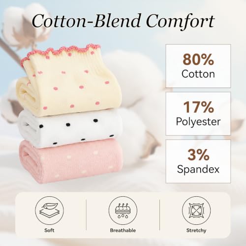 Anti Slip Crew Socks for Women - Artfasion Non Slip Grippy Ruffle Socks 9-11 Cream+White+Light Pink