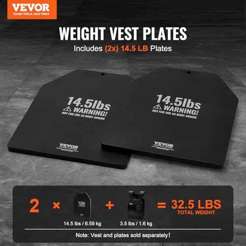 VEVOR Weight Vest Plates, 5.75/8.75/14.5/19.75 LB Pairs, Premium Steel Weighted plates, Additional Weight for Weight Vests, for Strength Training, Running, Fitness, Heavy Workouts
