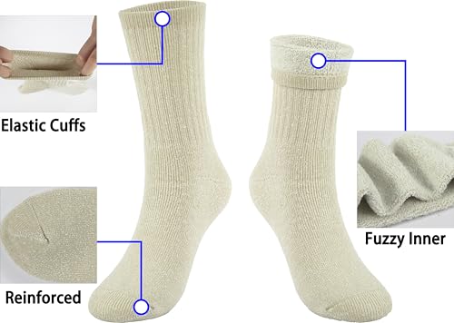 Women’s Wool Hiking Socks Thick Merino Thermal Boot Socks 5-11 - Beige (3 Pairs)