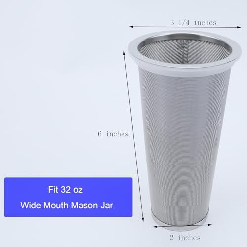 Cold Brew Coffee Filter for 32oz Mason Jar - Stainless Steel Mesh Strainer with Seal Ring