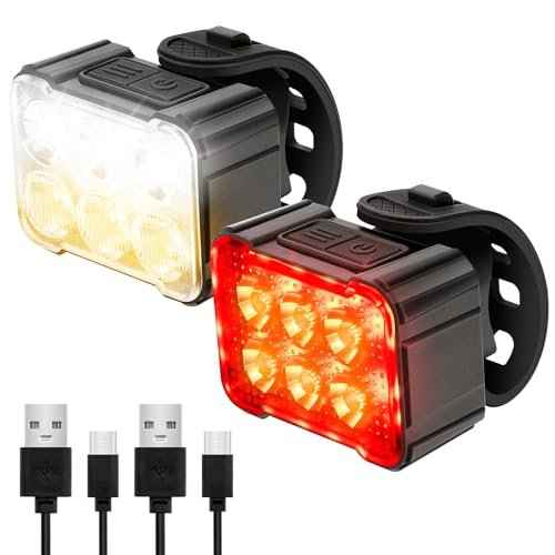 2 Pcs Bike Light,Bicycle Lights Front and Rear,USB Rechargeable Bike Light Set 6+12Modes,IPX4 Waterproof Bike Lights for Night Riding or Cycling,Taillights with Internal Spot and External Flood Light