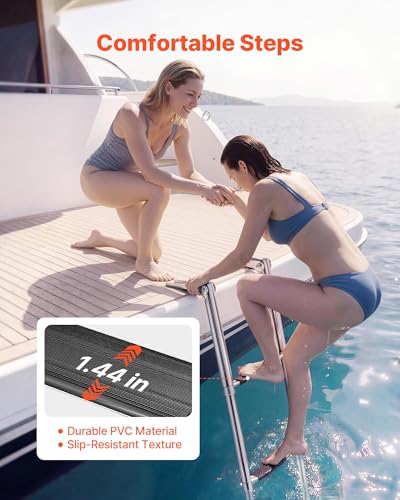 VEVOR 3-Step Stainless Steel Telescoping Boat Ladder - Folding Swim Deck Railing