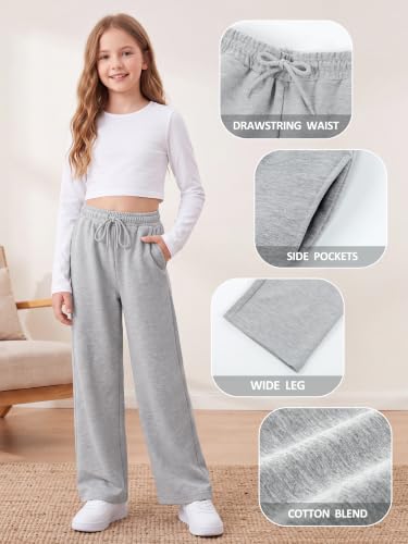 Girls Wide Leg Sweatpants with Pockets & Drawstring - 4 Pack, Large / Navy, Gray, Black