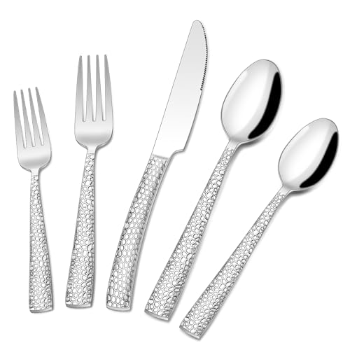 Wave Hammered Silverware Set for 8 - 40-Piece Stainless Steel Flatware Collection