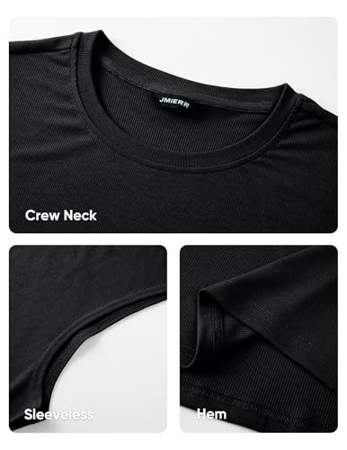 Men's Sleeveless Ribbed Tank Top Large Black Workout Muscle Fit Gym T-Shirt