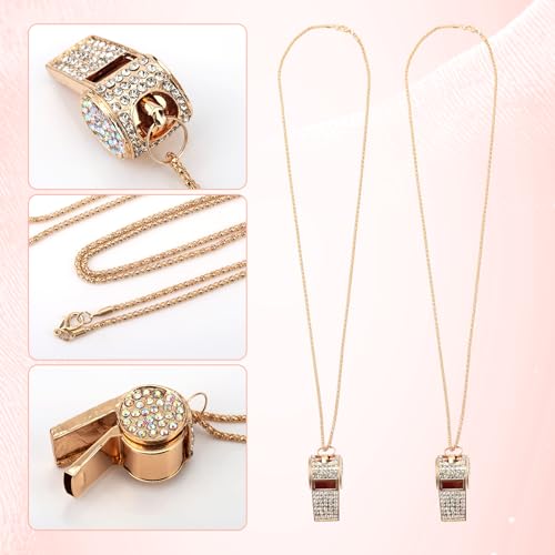 2pc Bling Whistle Necklace Set - Gold Rhinestone Coaches Sport Whistles