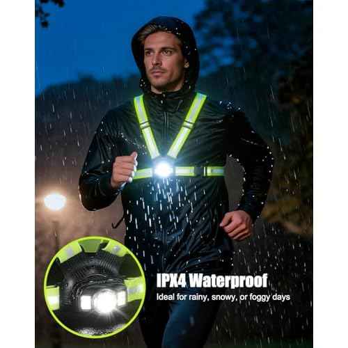 Running Lights for Runners, 500 Lumens Running Light with 45¡Æ Adjustable Beam, 6 Modes & IPX4 Waterproof, 1800 mAh Rechargeable Reflective Vest for Night Walking/Cycling/Jogging/Hiking