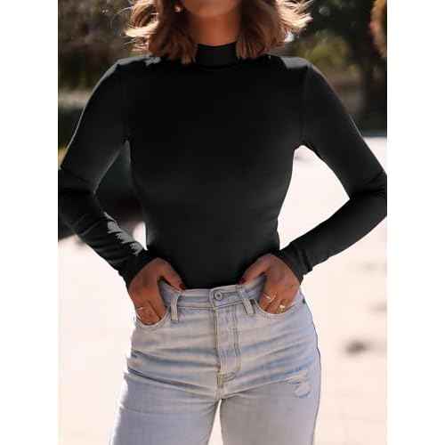 PRETTYGARDEN Women's Turtleneck Long Sleeve Shirts 2025 Fall Basic Tees Ribbed Fitted Tops Thermal Layering Knit Top Clothes