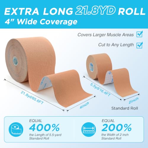 Extra Wide Kinesiology Tape Roll 4 in x 65.6 ft Beige Bulk Uncut Sport Tape